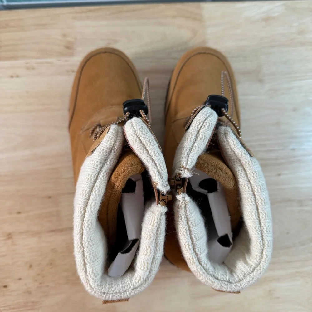 Sporto Boho Camel Brown Suede Winter Ankle Boots Sweater Cuff Womens 9 M